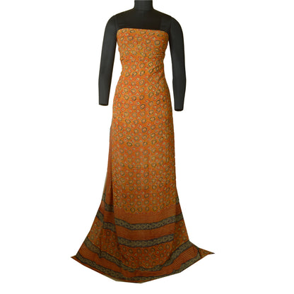 Sanskriti Vintage Sarees Orange Pure Georgette Silk Printed Sari Craft Sustainable Fabric