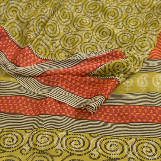Sanskriti Vintage Sarees Green Pure Georgette Silk Printed Sari 5yd Craft Sustainable Fabric