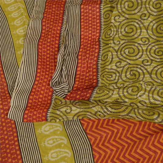 Sanskriti Vintage Sarees Green Pure Georgette Silk Printed Sari 5yd Craft Sustainable Fabric