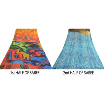 Sanskriti Vintage Sarees Indian Multi Blend Georgette Printed Sari Craft Sustainable Fabric