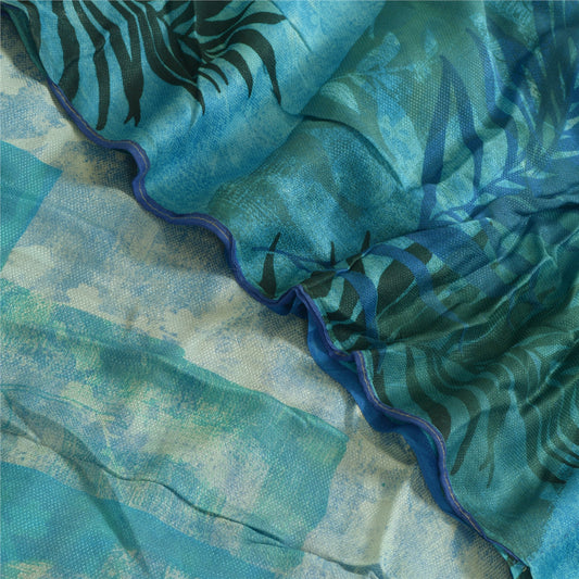 Sanskriti Vintage Sarees Indian Blue Blend Georgette Printed Sari Craft Sustainable Fabric