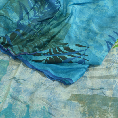 Sanskriti Vintage Sarees Indian Blue Blend Georgette Printed Sari Craft Sustainable Fabric