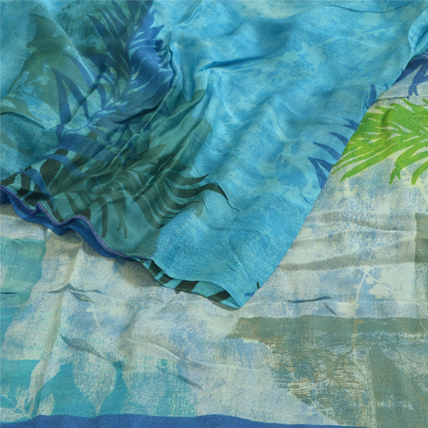 Sanskriti Vintage Sarees Indian Blue Blend Georgette Printed Sari Craft Sustainable Fabric