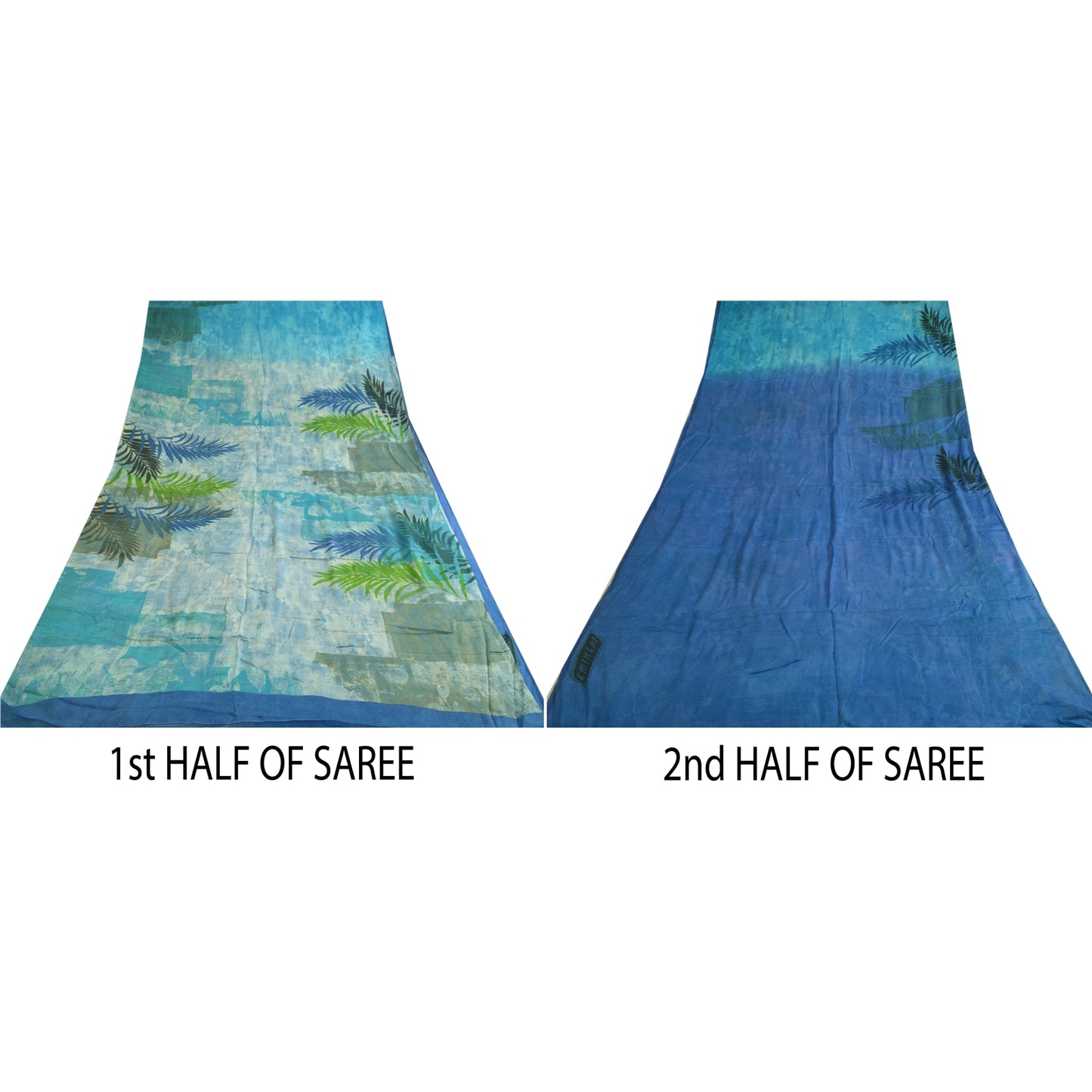 Sanskriti Vintage Sarees Indian Blue Blend Georgette Printed Sari Craft Sustainable Fabric