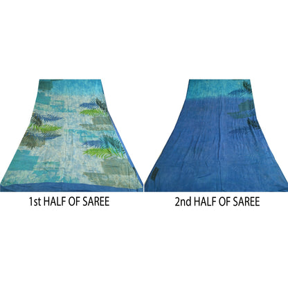 Sanskriti Vintage Sarees Indian Blue Blend Georgette Printed Sari Craft Sustainable Fabric