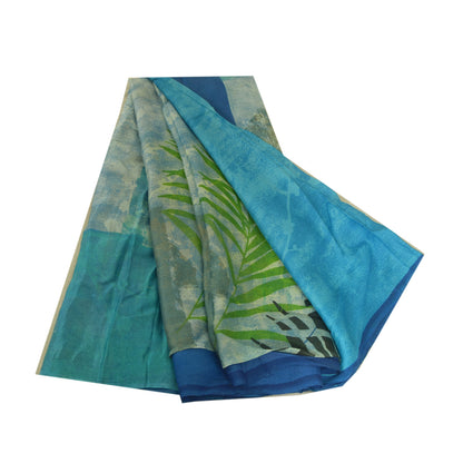 Sanskriti Vintage Sarees Indian Blue Blend Georgette Printed Sari Craft Sustainable Fabric