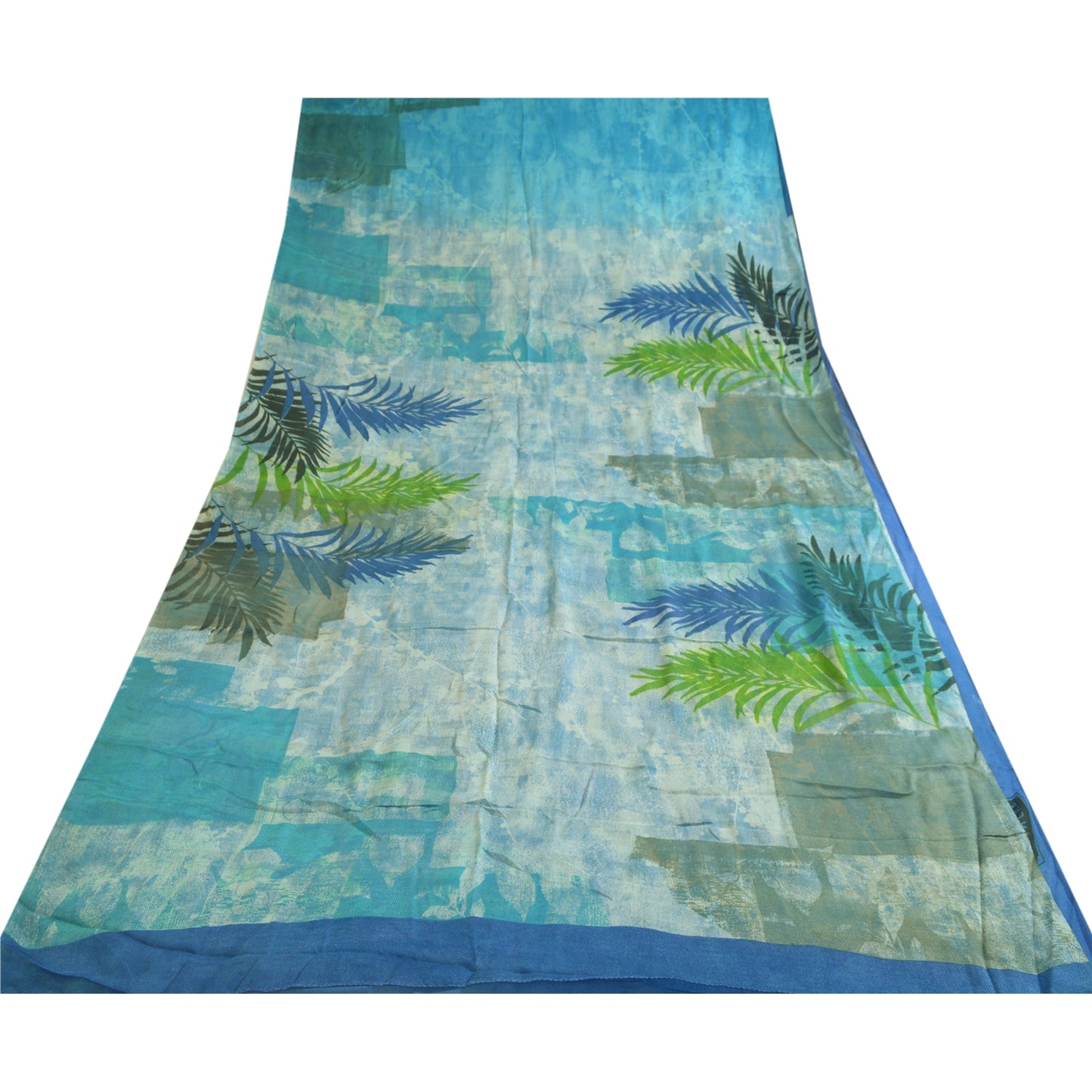 Sanskriti Vintage Sarees Indian Blue Blend Georgette Printed Sari Craft Sustainable Fabric