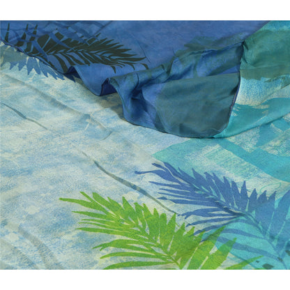 Sanskriti Vintage Sarees Indian Blue Blend Georgette Printed Sari Craft Sustainable Fabric