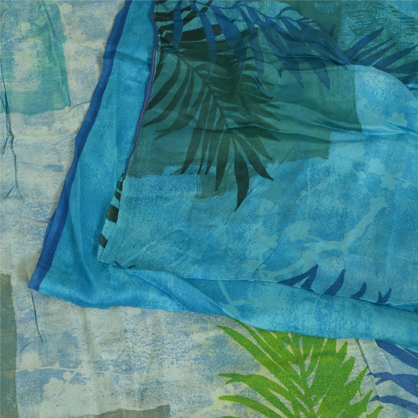 Sanskriti Vintage Sarees Indian Blue Blend Georgette Printed Sari Craft Sustainable Fabric