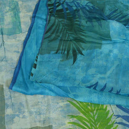 Sanskriti Vintage Sarees Indian Blue Blend Georgette Printed Sari Craft Sustainable Fabric