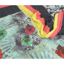 Load image into Gallery viewer, Sanskriti Vintage Sarees Black/Green Digital Printed Georgette Sari Craft Fabric
