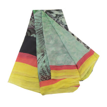 Load image into Gallery viewer, Sanskriti Vintage Sarees Black/Green Digital Printed Georgette Sari Craft Fabric
