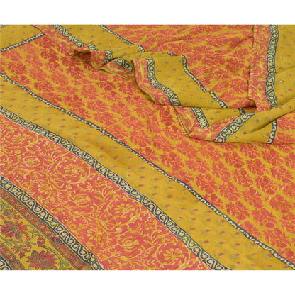 Sanskriti Vintage Sarees Green/Red Pure Georgette Silk Block Print Sari Sustainable Fabric