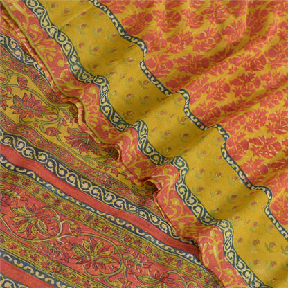 Sanskriti Vintage Sarees Green/Red Pure Georgette Silk Block Print Sari Sustainable Fabric