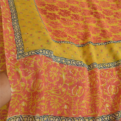 Sanskriti Vintage Sarees Green/Red Pure Georgette Silk Block Print Sari Sustainable Fabric