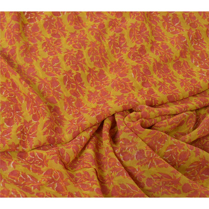 Sanskriti Vintage Sarees Green/Red Pure Georgette Silk Block Print Sari Sustainable Fabric