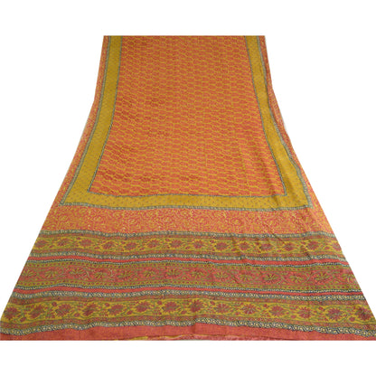 Sanskriti Vintage Sarees Green/Red Pure Georgette Silk Block Print Sari Sustainable Fabric