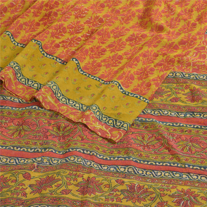 Sanskriti Vintage Sarees Green/Red Pure Georgette Silk Block Print Sari Sustainable Fabric