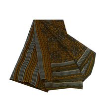 Load image into Gallery viewer, Sanskriti Vintage Sarees Green/Saffron Pure Chiffon Silk Printed Sari 5yd Fabric
