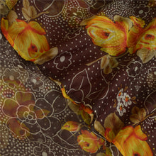 Load image into Gallery viewer, Sanskriti Vintage Sarees Brown 100% Pure Chiffon Silk Printed Sari Craft Fabric
