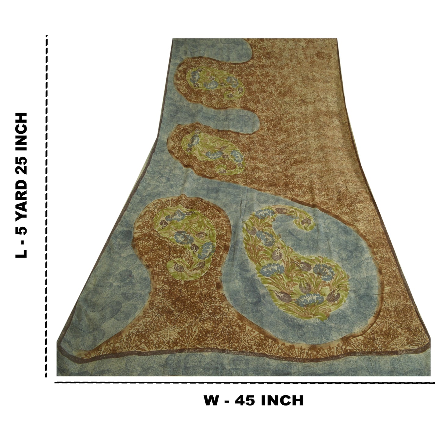 Sanskriti Vintage Sarees Brown/Blue Pure Georgette Silk Print Sari Craft Sustainable Fabric