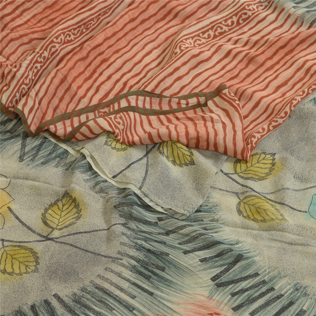 Sanskriti Vintage Sarees Green/Red Pure Georgette Silk Print Sari Craft Fabric
