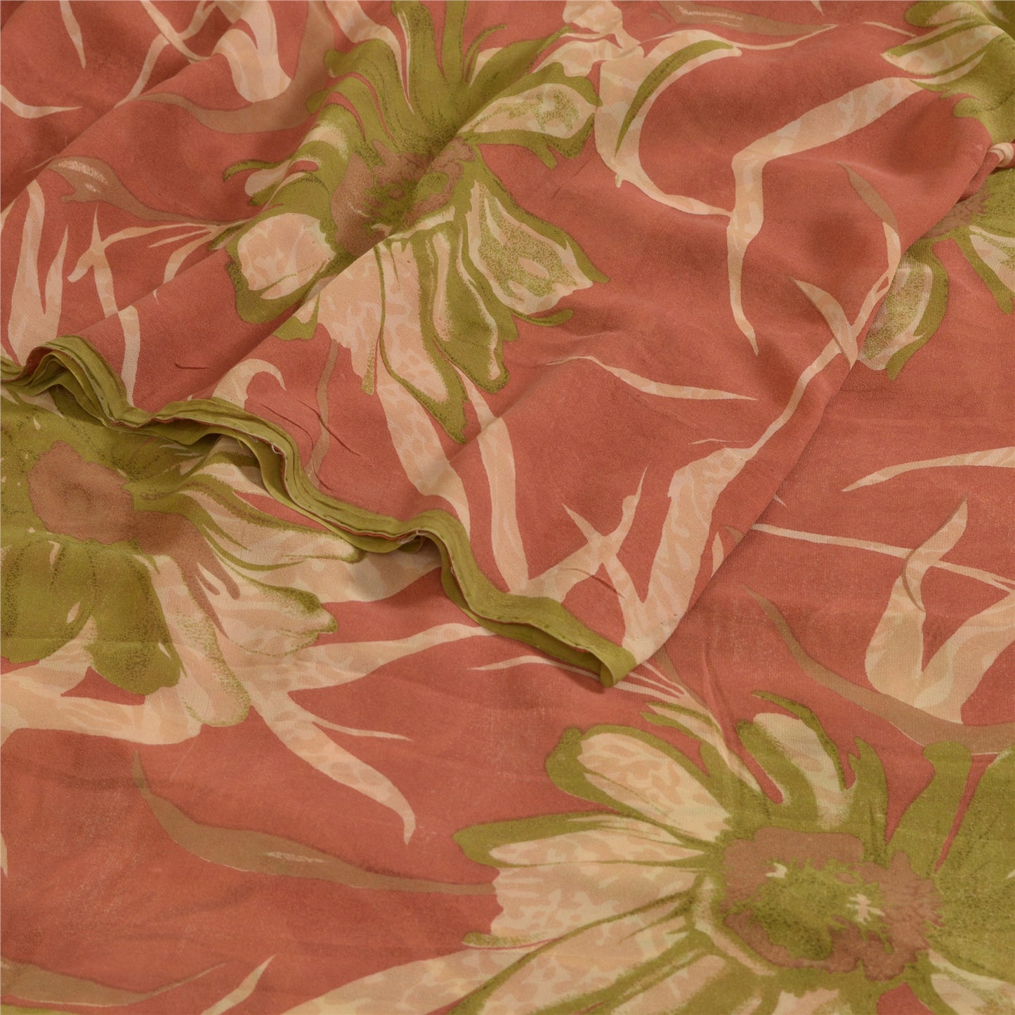 Sanskriti Vintage Sarier i støvet lyserødt rent georgette-trykt sari, 5 m håndværk i bæredygtigt stof