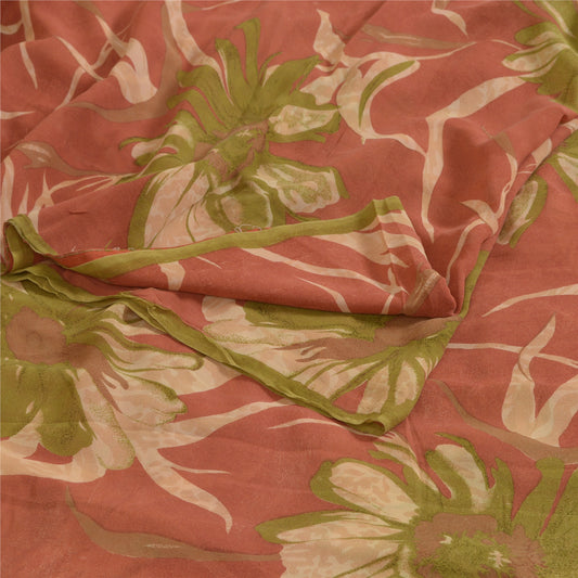 Sanskriti Vintage Sarees Dusty Pink Pure Georgette Printed Sari 5yd Craft Sustainable Fabric