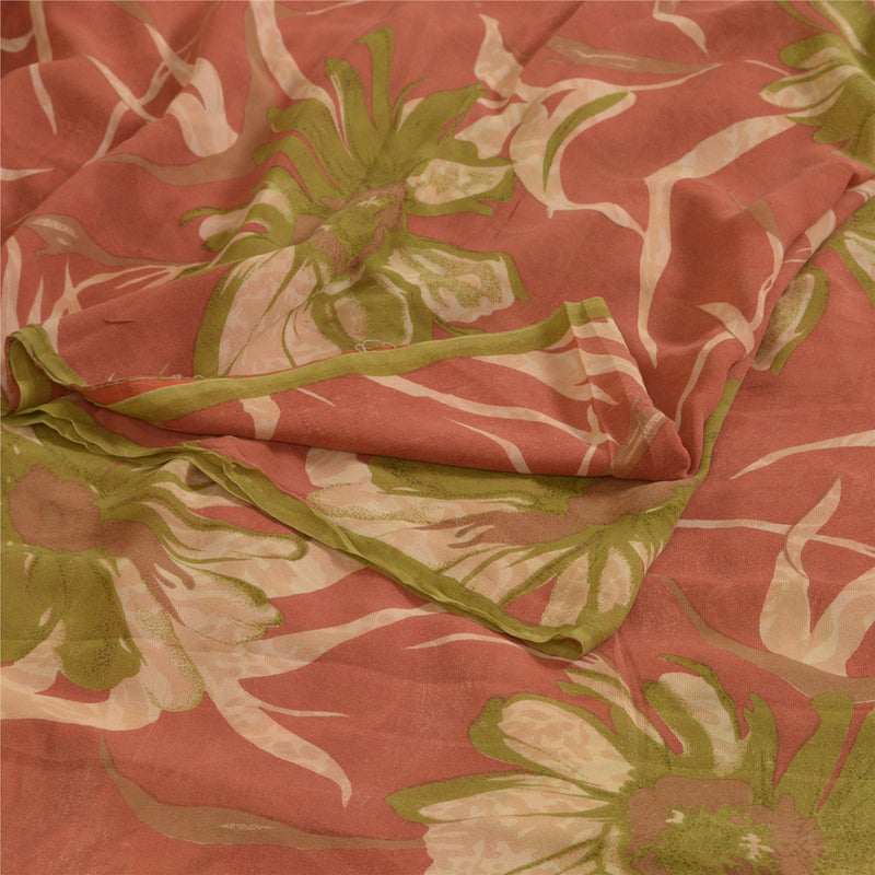Сари Sanskriti Vintage Sarees Dusty Pink Pure Georgette Printed Sari 5yd Craft Sustainable Fabric