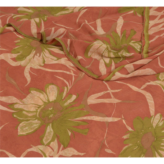 Sanskriti Vintage Sarees Dusty Pink Pure Georgette Printed Sari 5yd Craft Sustainable Fabric
