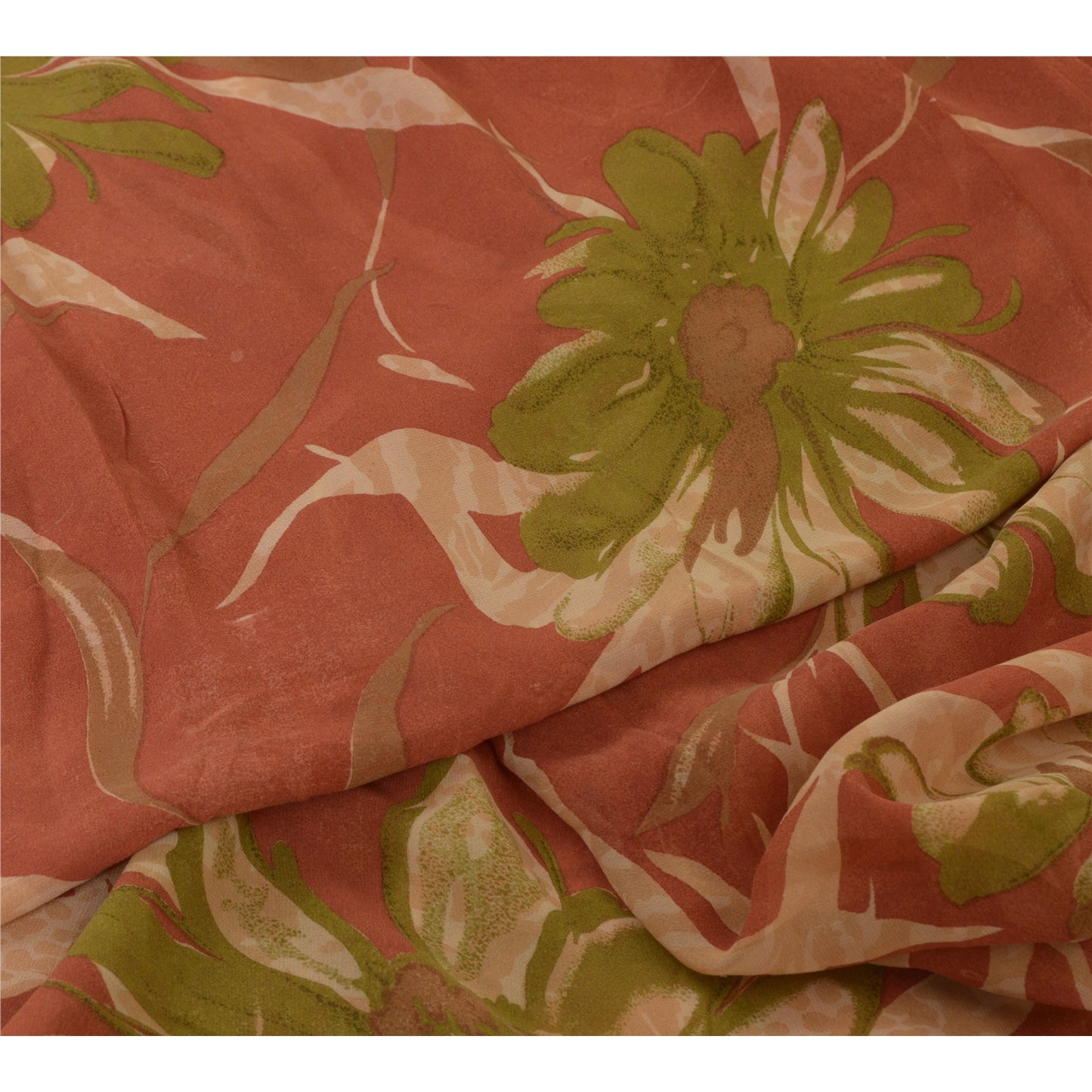 Sanskriti Vintage Sarier i støvet lyserødt rent georgette-trykt sari, 5 m håndværk i bæredygtigt stof