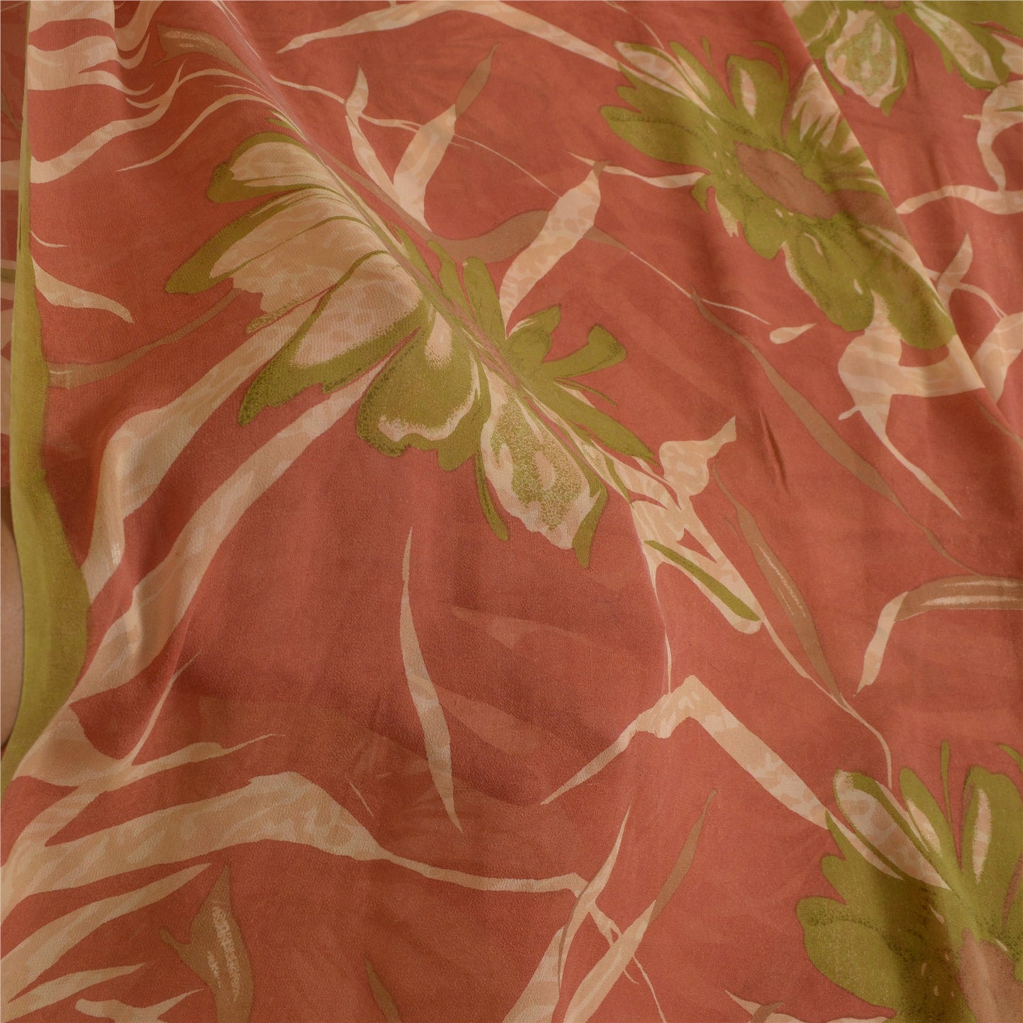 Sanskriti Vintage Sarier i støvet lyserødt rent georgette-trykt sari, 5 m håndværk i bæredygtigt stof