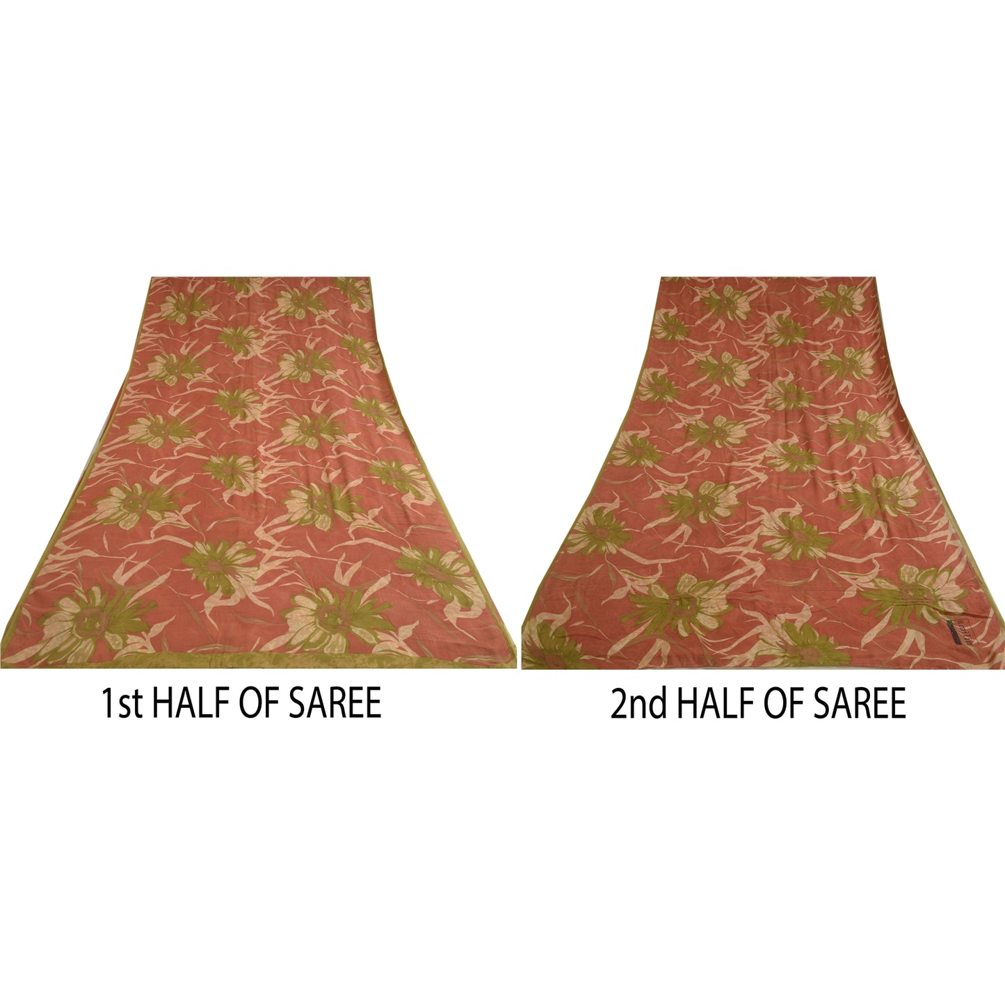 Sanskriti Vintage Sarier i støvet lyserødt rent georgette-trykt sari, 5 m håndværk i bæredygtigt stof