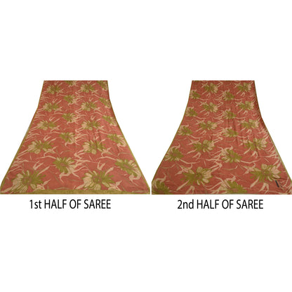 Sanskriti Vintage Sarier i støvet lyserødt rent georgette-trykt sari, 5 m håndværk i bæredygtigt stof