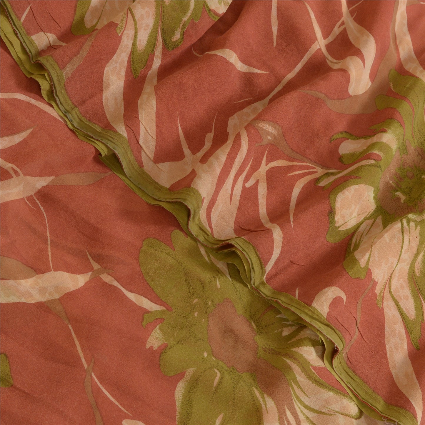 Sanskriti Vintage Sarier i støvet lyserødt rent georgette-trykt sari, 5 m håndværk i bæredygtigt stof