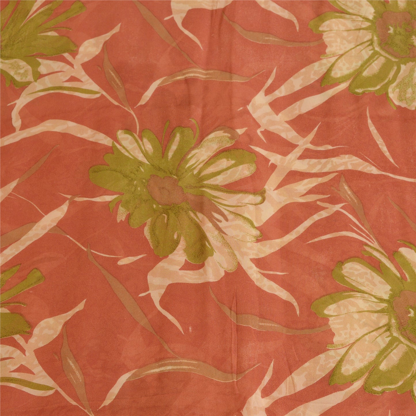 Sanskriti Vintage Sarier i støvet lyserødt rent georgette-trykt sari, 5 m håndværk i bæredygtigt stof