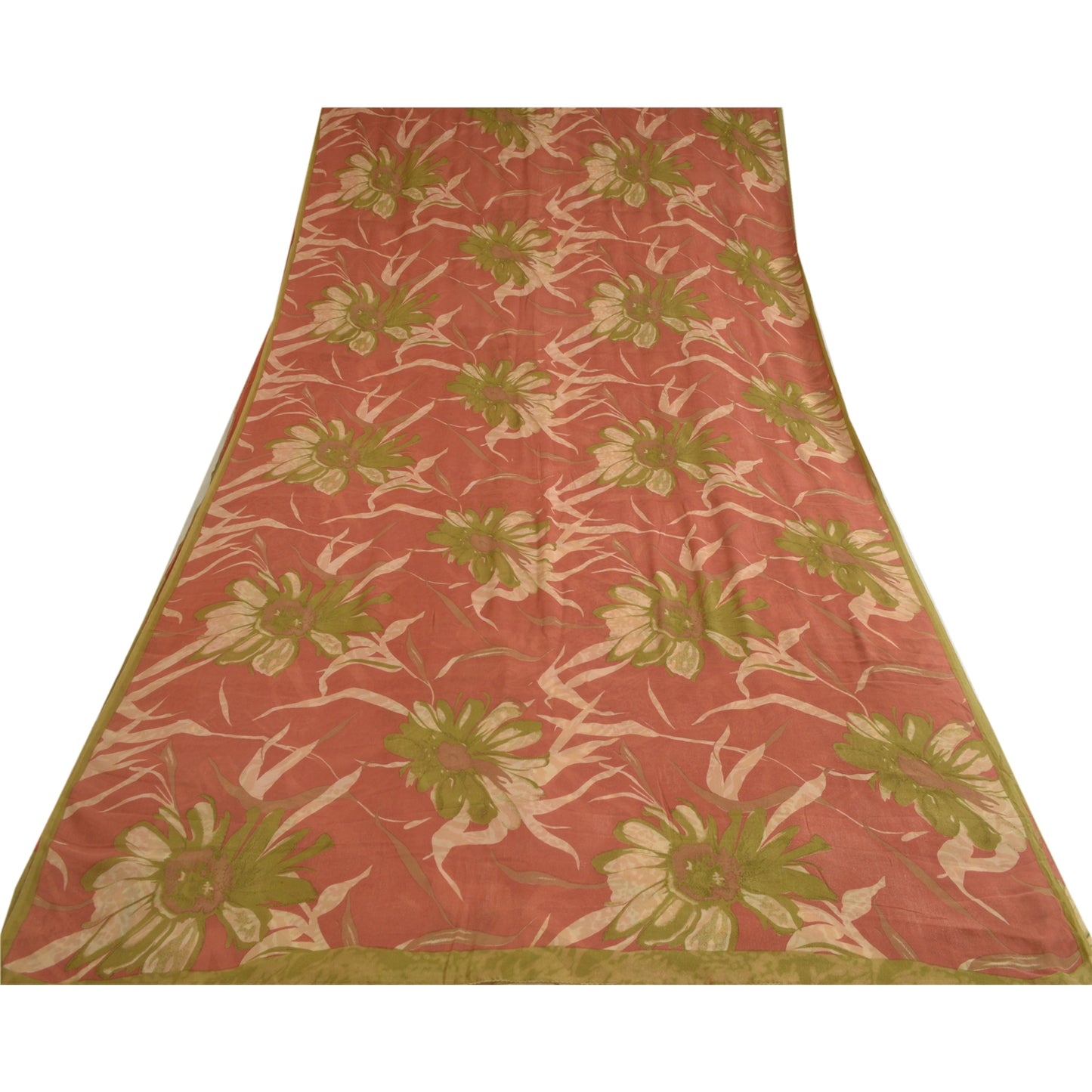 Sanskriti Vintage Sarier i støvet lyserødt rent georgette-trykt sari, 5 m håndværk i bæredygtigt stof