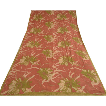 Sanskriti Vintage Sarier i støvet lyserødt rent georgette-trykt sari, 5 m håndværk i bæredygtigt stof