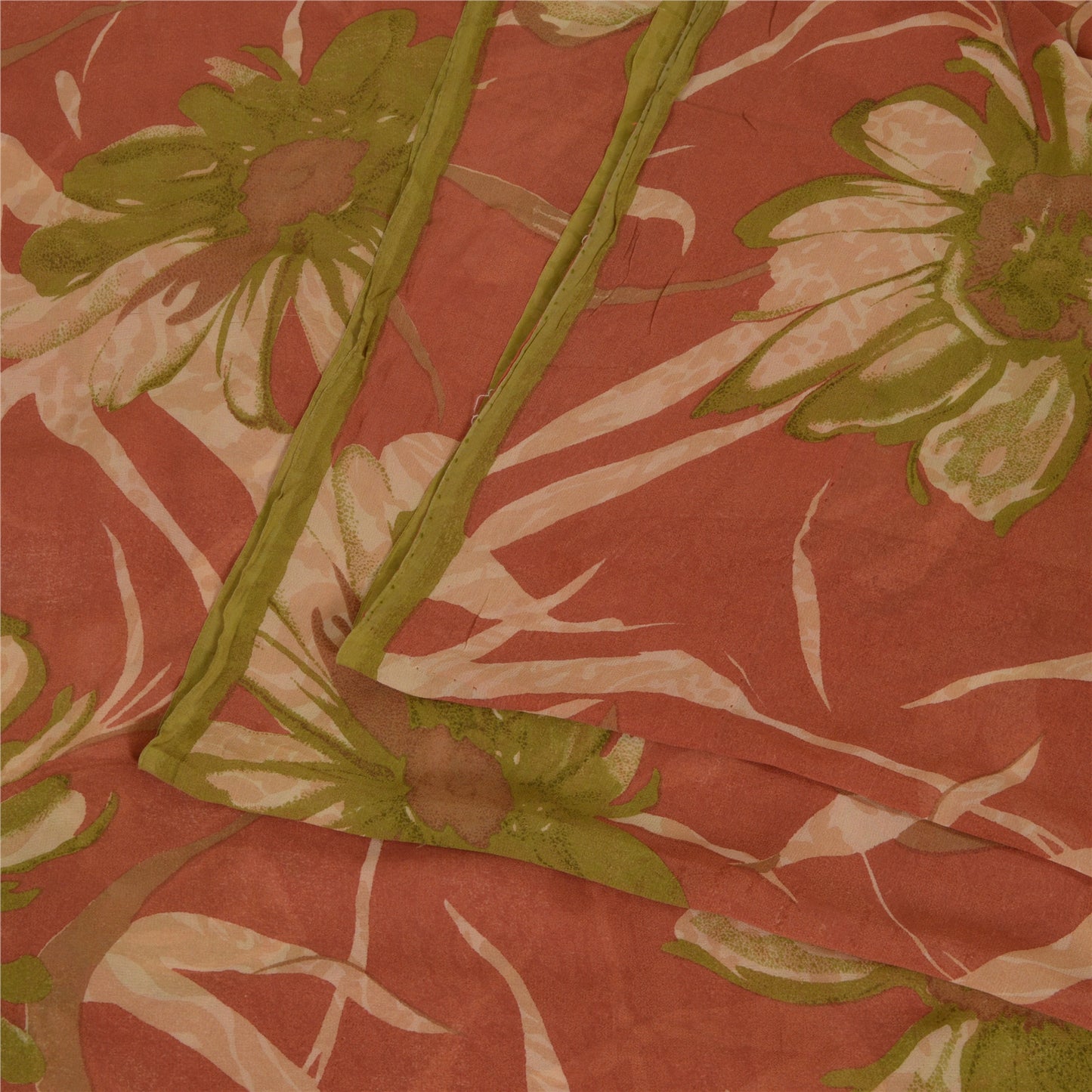 Sanskriti Vintage Sarier i støvet lyserødt rent georgette-trykt sari, 5 m håndværk i bæredygtigt stof