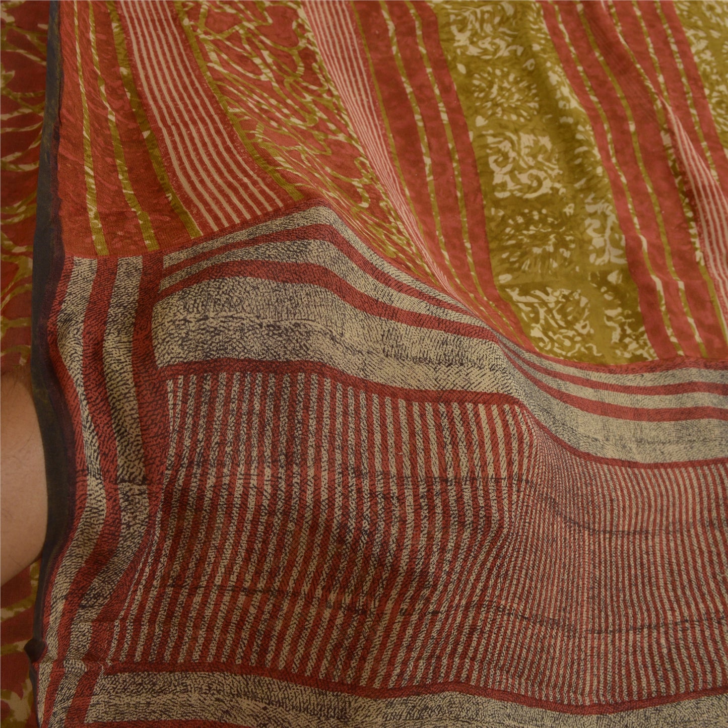 Sanskriti Vintage Sarees Multi Pure Georgette Silk Printed Sari 5yd Craft Sustainable Fabric