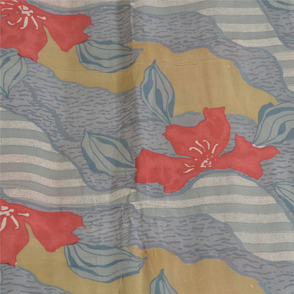 Sanskriti Vintage Sarees Gray Pure Georgette Silk Printed Sari 5yd Craft Sustainable Fabric