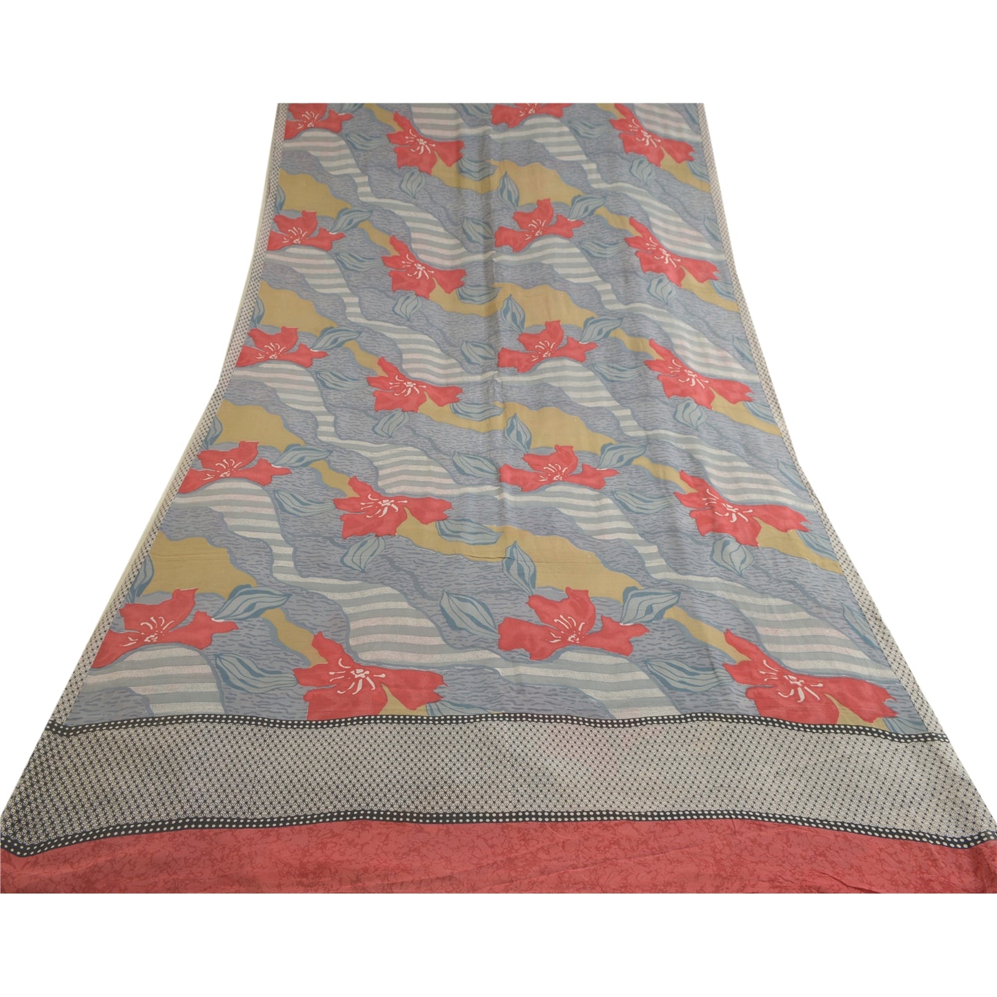 Sanskriti Vintage Sarees Gray Pure Georgette Silk Printed Sari 5yd Craft Sustainable Fabric