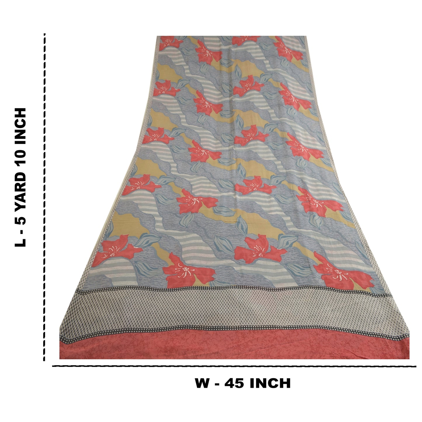 Sanskriti Vintage Sarees Gray Pure Georgette Silk Printed Sari 5yd Craft Sustainable Fabric