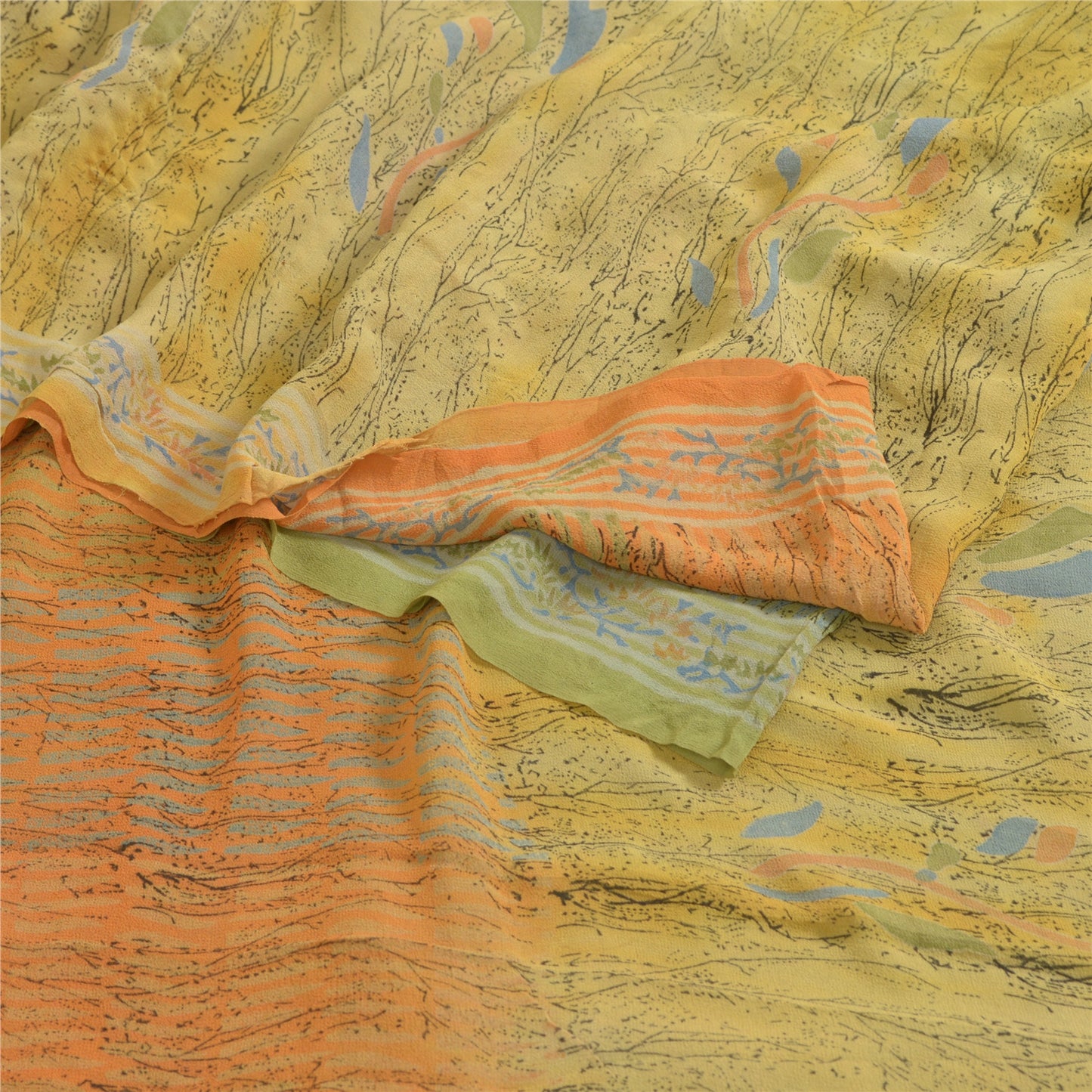 Sanskriti Vintage Sarees Multi Pure Georgette Silk Printed Sari 5yd Craft Sustainable Fabric