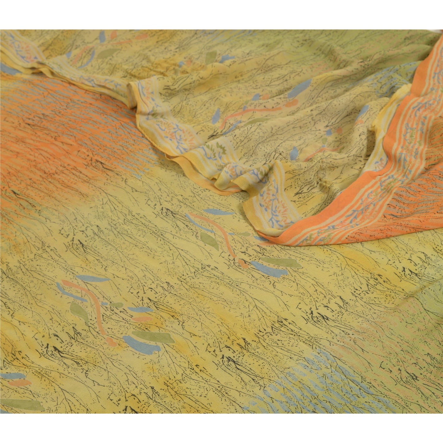 Sanskriti Vintage Sarees Multi Pure Georgette Silk Printed Sari 5yd Craft Sustainable Fabric