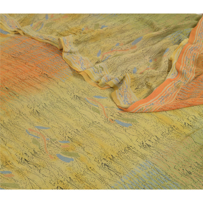 Sanskriti Vintage Sarees Multi Pure Georgette Silk Printed Sari 5yd Craft Sustainable Fabric