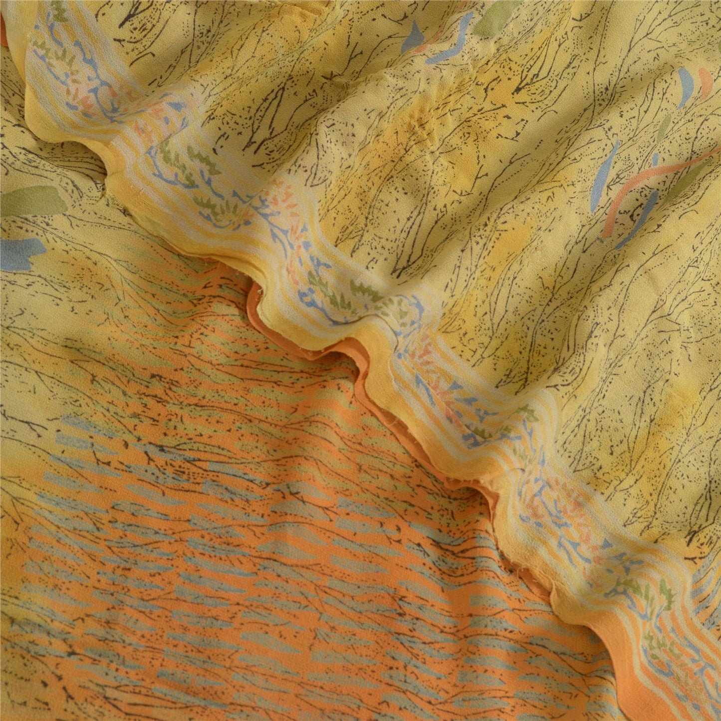 Sanskriti Vintage Sarees Multi Pure Georgette Silk Printed Sari 5yd Craft Sustainable Fabric