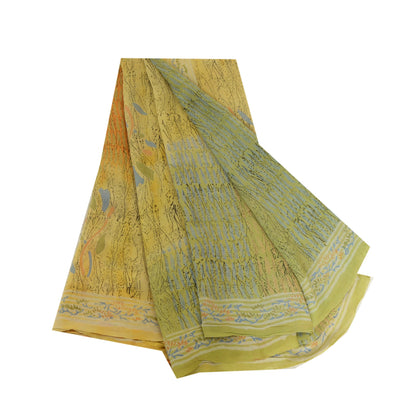 Sanskriti Vintage Sarees Multi Pure Georgette Silk Printed Sari 5yd Craft Sustainable Fabric