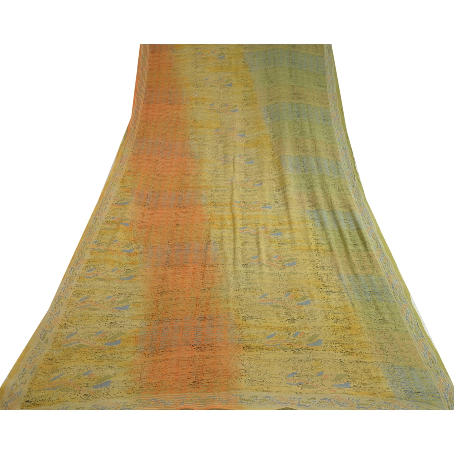 Sanskriti Vintage Sarees Multi Pure Georgette Silk Printed Sari 5yd Craft Sustainable Fabric