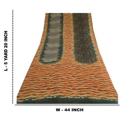 Sanskriti Vintage Sarees Black/Orange Pure Georgette Silk Printed Sari Sustainable Fabric